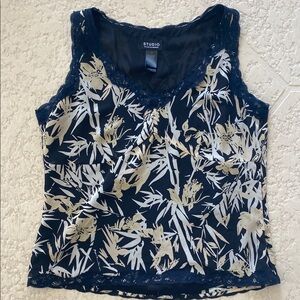 Liz Claiborne Blue and Cream Sleeveless Camisole